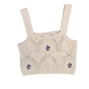 Pink Rose embroidered white crop top tank Top